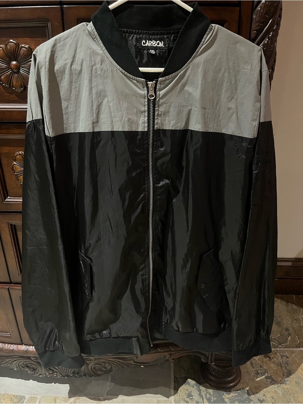 Carbon Black and Gray Two-Tone Bomber Jacket